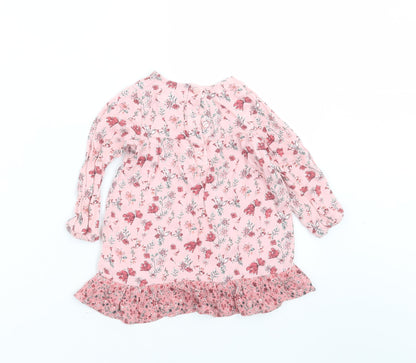 Primark Girls Pink Floral Viscose Shift  Size 12-18 Months  Round Neck