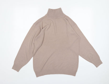 DE Mens Beige Mock Neck  Acrylic Pullover Jumper Size S