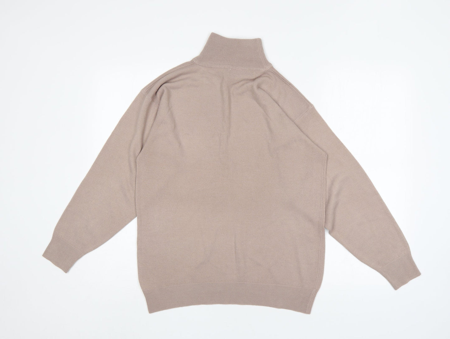 DE Mens Beige Mock Neck  Acrylic Pullover Jumper Size S