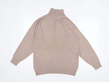 DE Mens Beige Mock Neck  Acrylic Pullover Jumper Size S