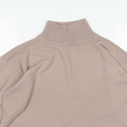 DE Mens Beige Mock Neck  Acrylic Pullover Jumper Size S