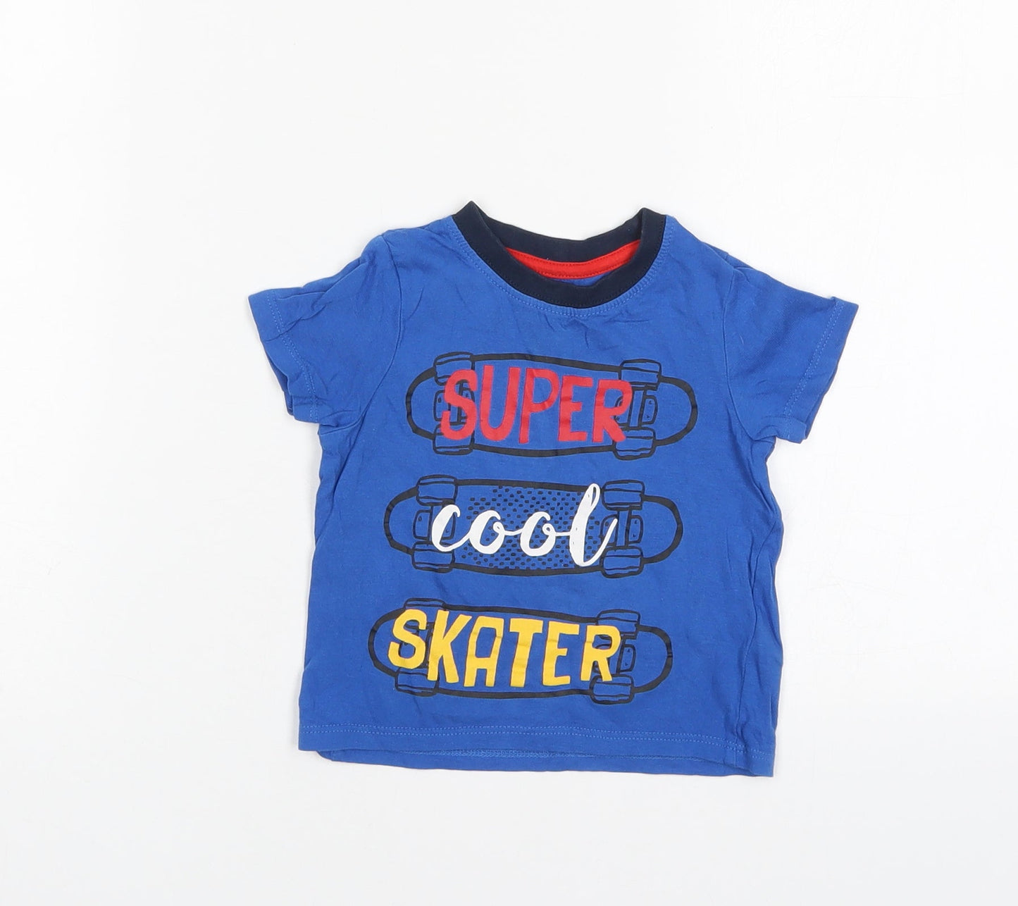PEP&CO Boys Blue  Cotton Basic T-Shirt Size 9-12 Months Round Neck