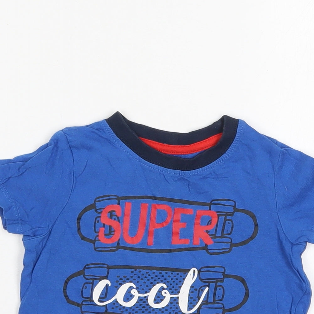PEP&CO Boys Blue  Cotton Basic T-Shirt Size 9-12 Months Round Neck