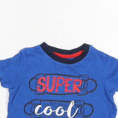 PEP&CO Boys Blue  Cotton Basic T-Shirt Size 9-12 Months Round Neck