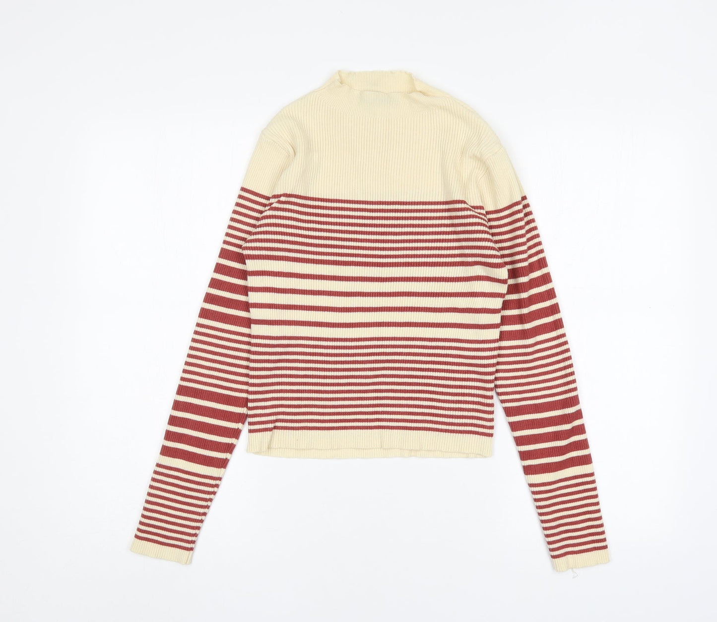 SheIn Womens Multicoloured Mock Neck Striped Nylon Pullover Jumper Size M
