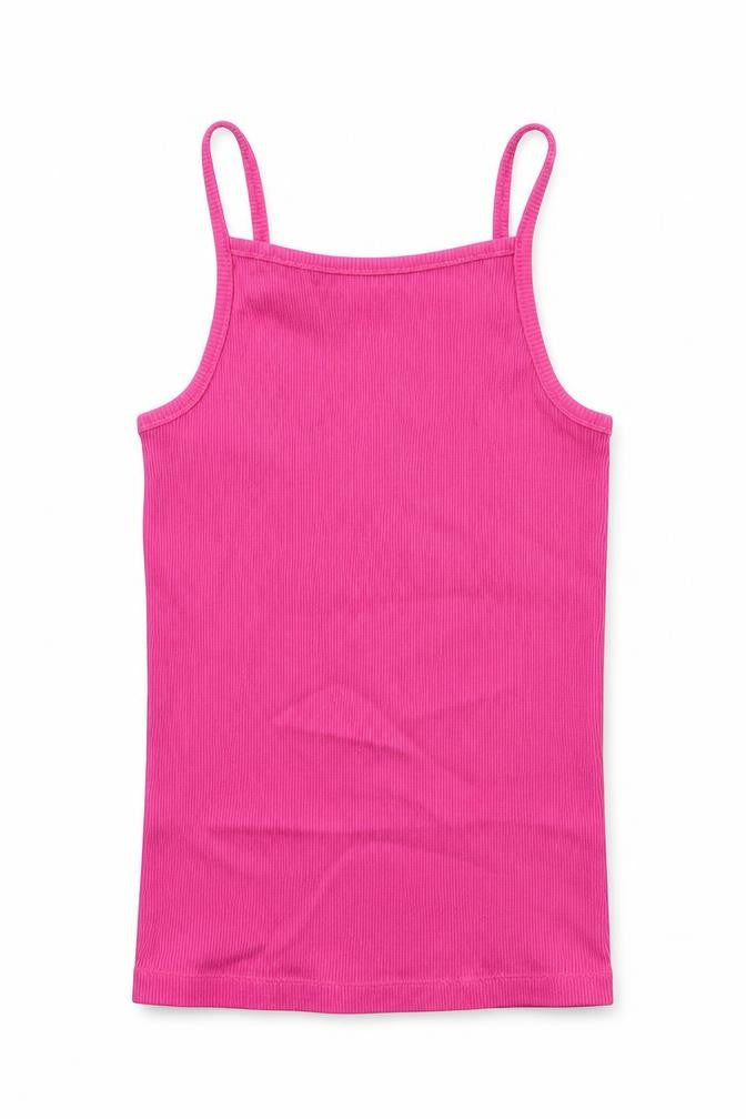 Front view of George girls’ pink cotton basic tank, size 9-10, years square neck