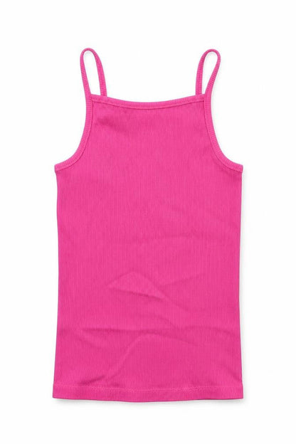 Front view of George girls’ pink cotton basic tank, size 9-10, years square neck