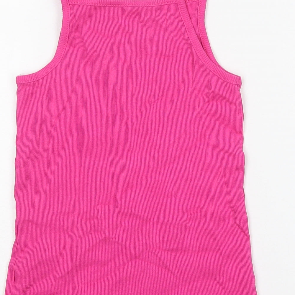 Brand and care label for George girls’ pink cotton basic tank, size 9-10, years square neck