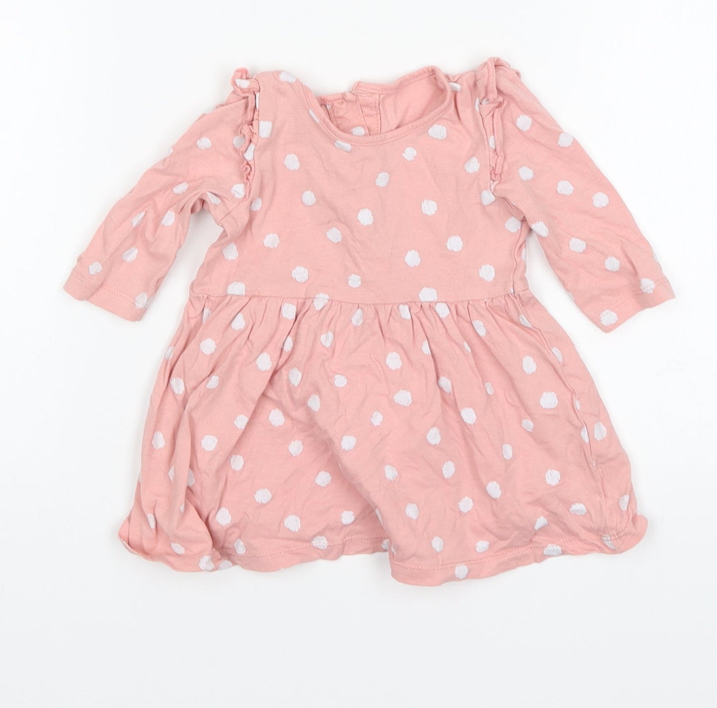 Matalan Girls Pink Polka Dot Cotton A-Line  Size 3-6 Months  Round Neck