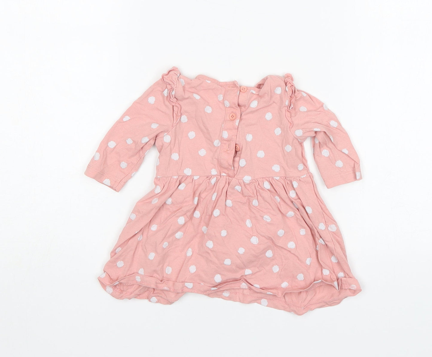 Matalan Girls Pink Polka Dot Cotton A-Line  Size 3-6 Months  Round Neck