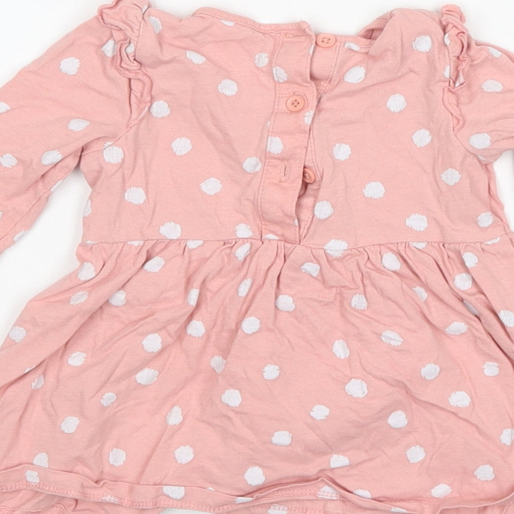 Matalan Girls Pink Polka Dot Cotton A-Line  Size 3-6 Months  Round Neck