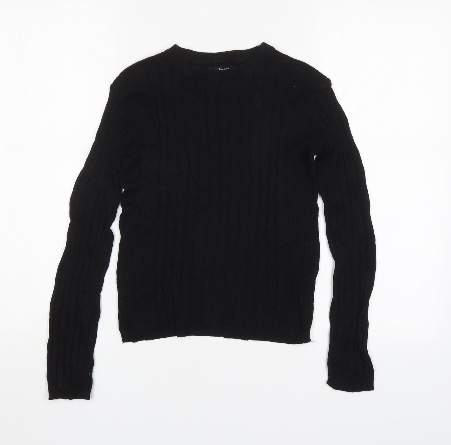 Bershka Womens Black Round Neck  Cotton Pullover Jumper Size M