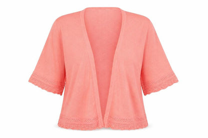 Front view of Peacocks women’s pink v-neck viscose cardigan jumper, size UK 16