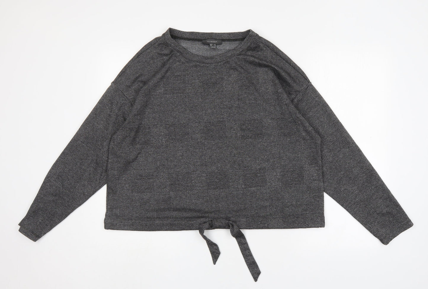 Primark Womens Grey Round Neck Check Polyester Pullover Jumper Size 16