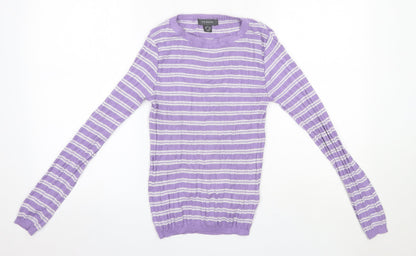 Primark Womens Purple Round Neck Striped Polyester Pullover Jumper Size XS