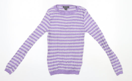 Primark Womens Purple Round Neck Striped Polyester Pullover Jumper Size XS