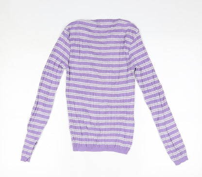 Primark Womens Purple Round Neck Striped Polyester Pullover Jumper Size XS