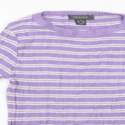Primark Womens Purple Round Neck Striped Polyester Pullover Jumper Size XS