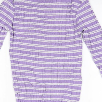 Primark Womens Purple Round Neck Striped Polyester Pullover Jumper Size XS