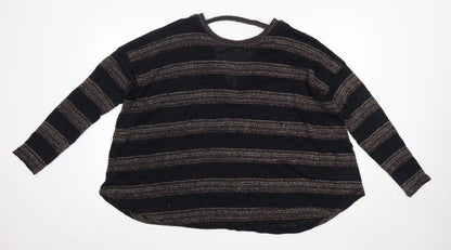 NEXT Womens Black Round Neck Striped Polyester Pullover Jumper Size 14
