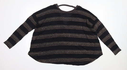 NEXT Womens Black Round Neck Striped Polyester Pullover Jumper Size 14