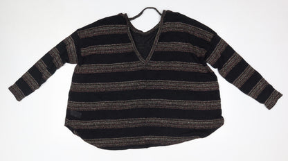 NEXT Womens Black Round Neck Striped Polyester Pullover Jumper Size 14