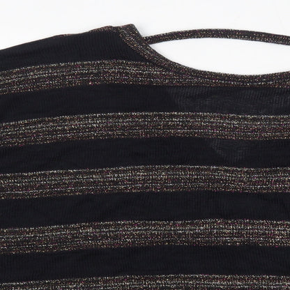 NEXT Womens Black Round Neck Striped Polyester Pullover Jumper Size 14