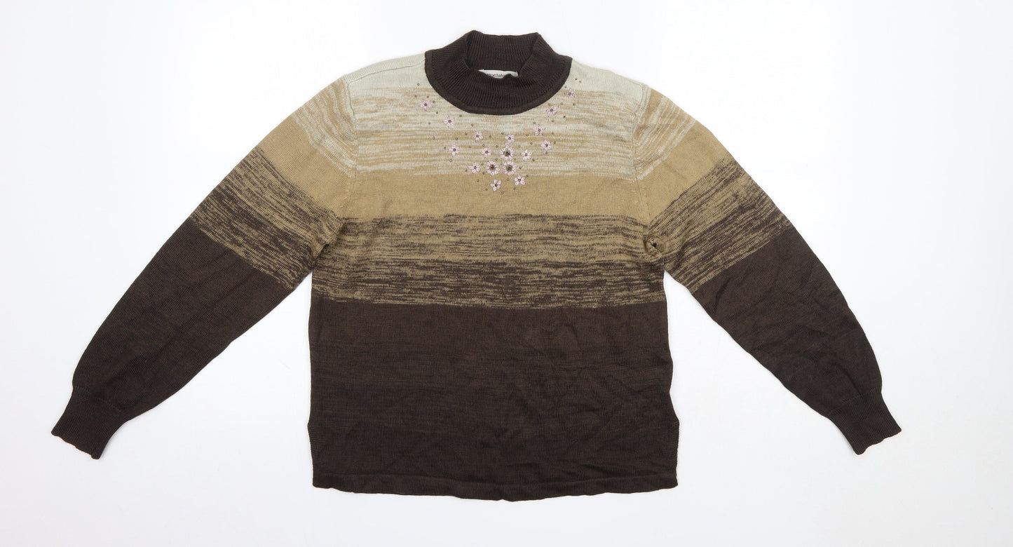 Montafon Womens Brown High Neck  Acrylic Pullover Jumper Size L