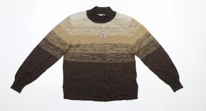 Montafon Womens Brown High Neck  Acrylic Pullover Jumper Size L