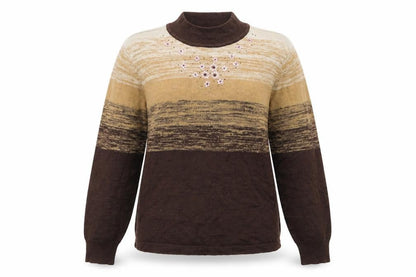Front view of Montafon women’s brown high neck acrylic jumper, size L