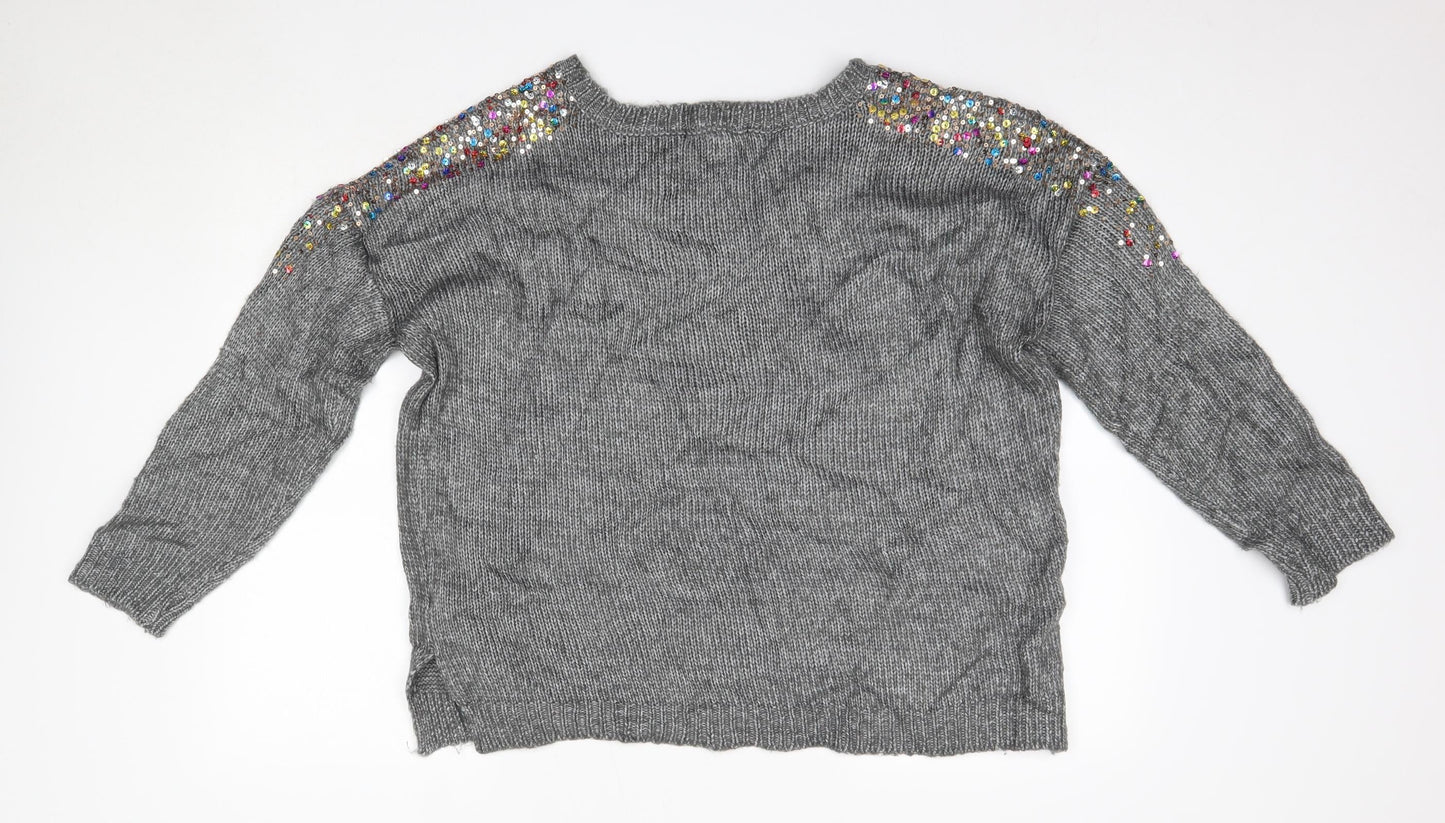 George Womens Grey V-Neck  Polyester Pullover Jumper Size M