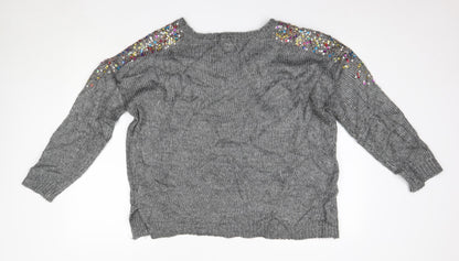 George Womens Grey V-Neck  Polyester Pullover Jumper Size M