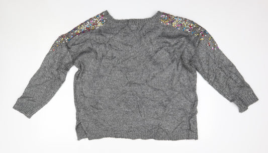 George Womens Grey V-Neck  Polyester Pullover Jumper Size M