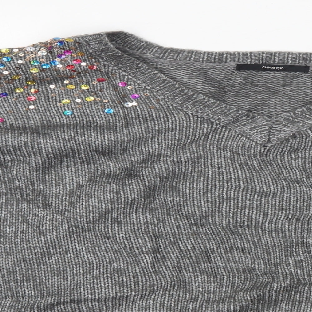 George Womens Grey V-Neck  Polyester Pullover Jumper Size M