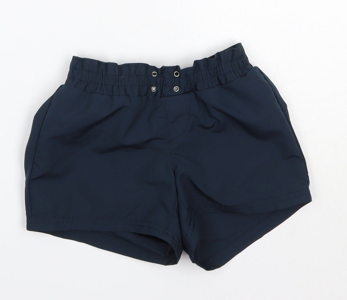 Additional front view of Lands' End boys’ blue polyester sweat shorts, size 6-7, years regular