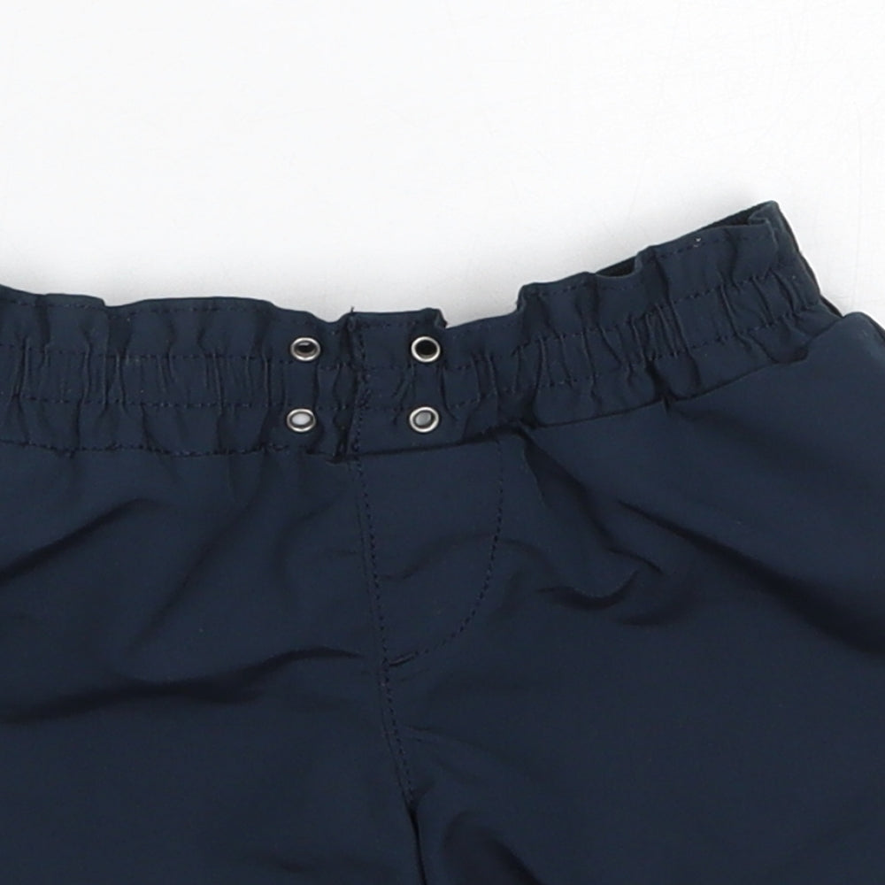 Close-up detail of Lands' End boys’ blue polyester sweat shorts, size 6-7, years regular