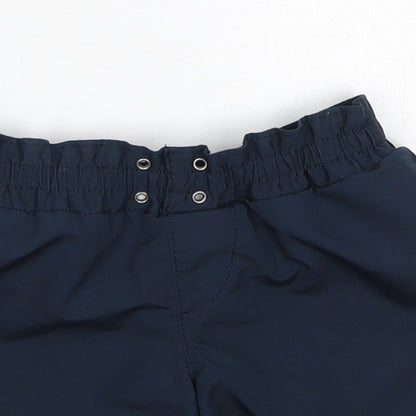 Close-up detail of Lands' End boys’ blue polyester sweat shorts, size 6-7, years regular