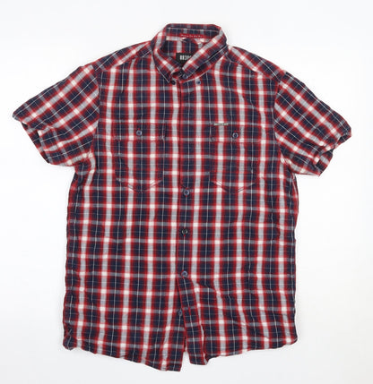 883 Police Mens Red Check Cotton  Button-Up Size S Collared