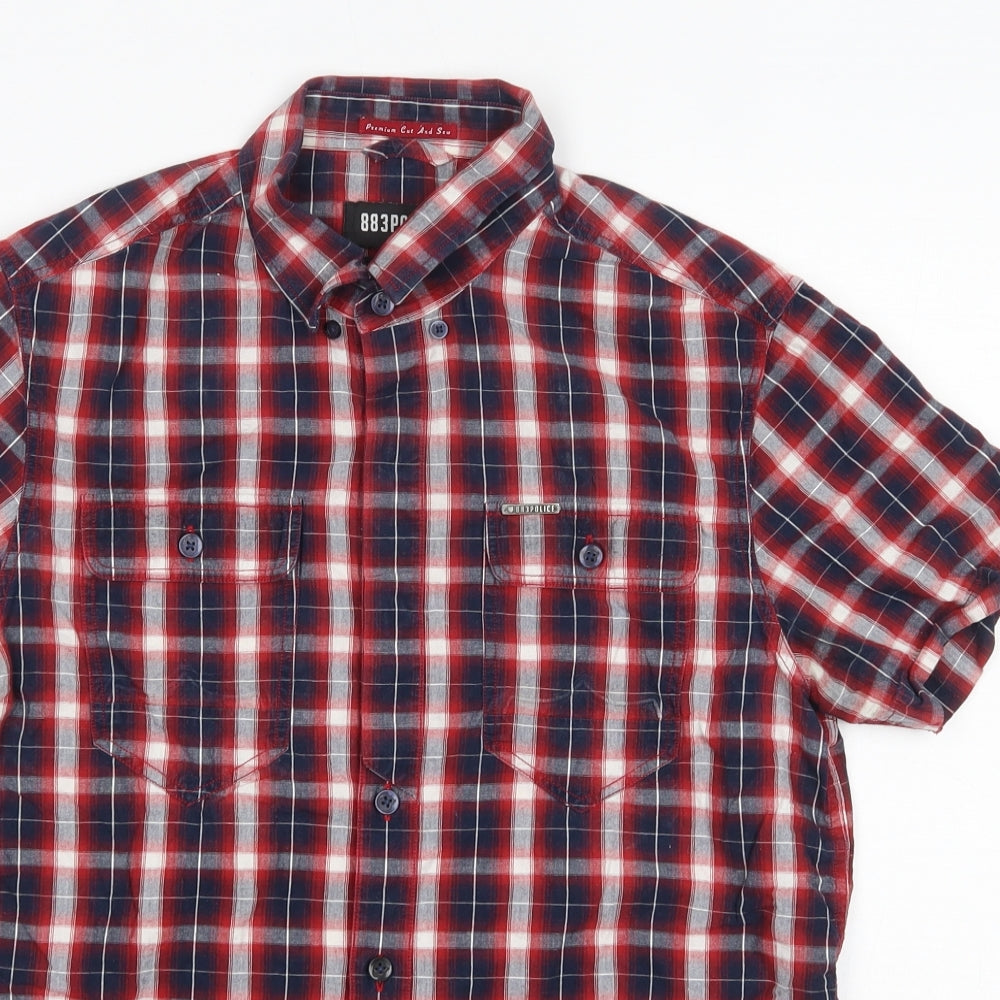 883 Police Mens Red Check Cotton  Button-Up Size S Collared