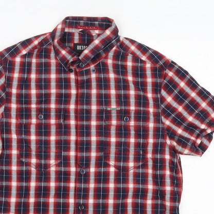 883 Police Mens Red Check Cotton  Button-Up Size S Collared