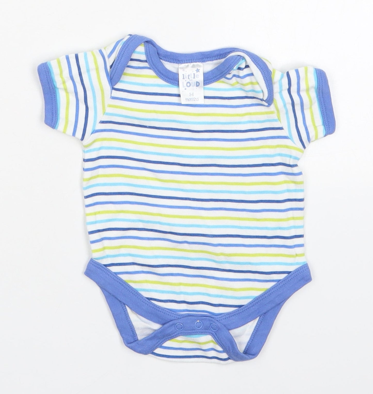 Little But Loud Boys Blue Striped Cotton Babygrow One-Piece Size 3-6 Months  Button