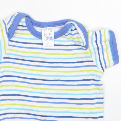 Little But Loud Boys Blue Striped Cotton Babygrow One-Piece Size 3-6 Months  Button