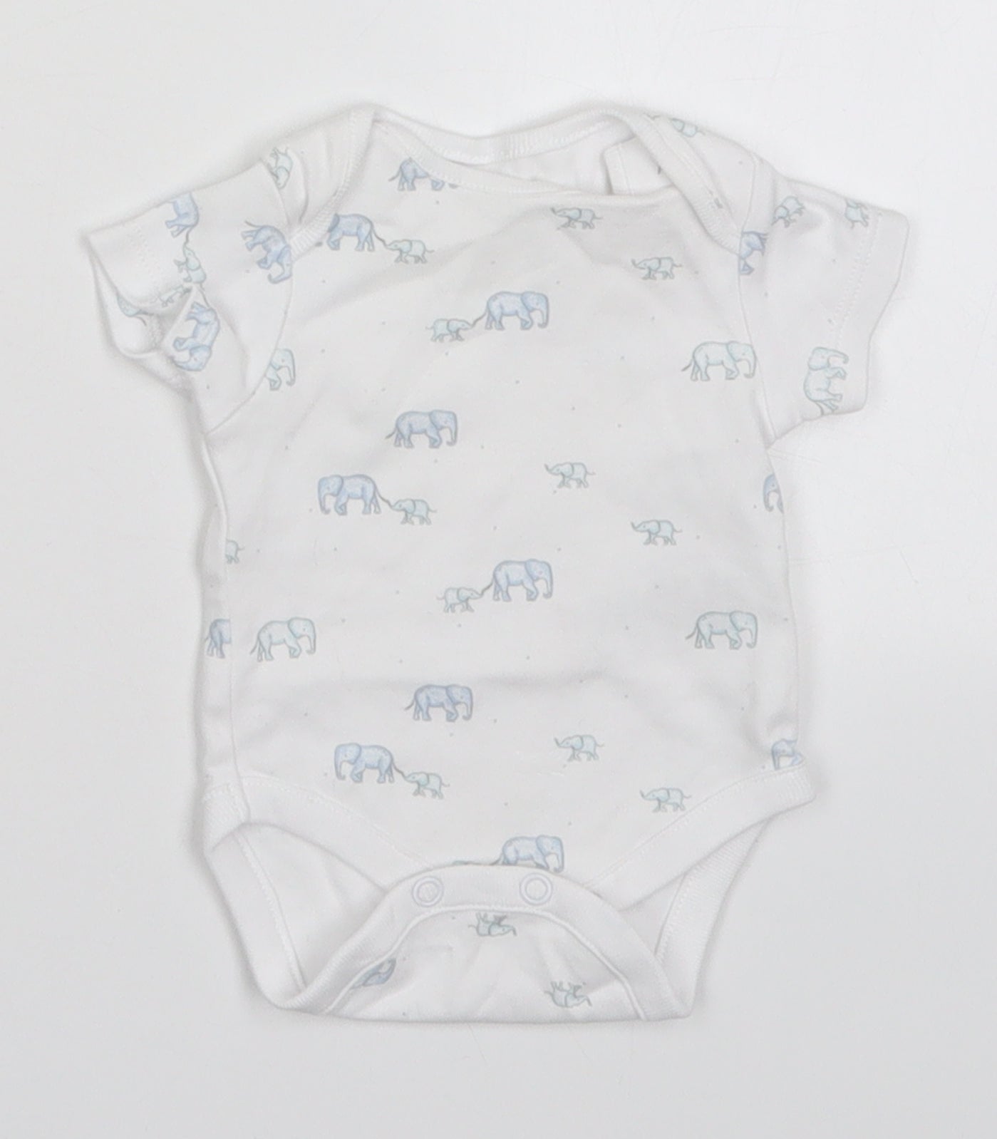 NEXT Boys White  Cotton Babygrow One-Piece Size Newborn  Button - Elephants