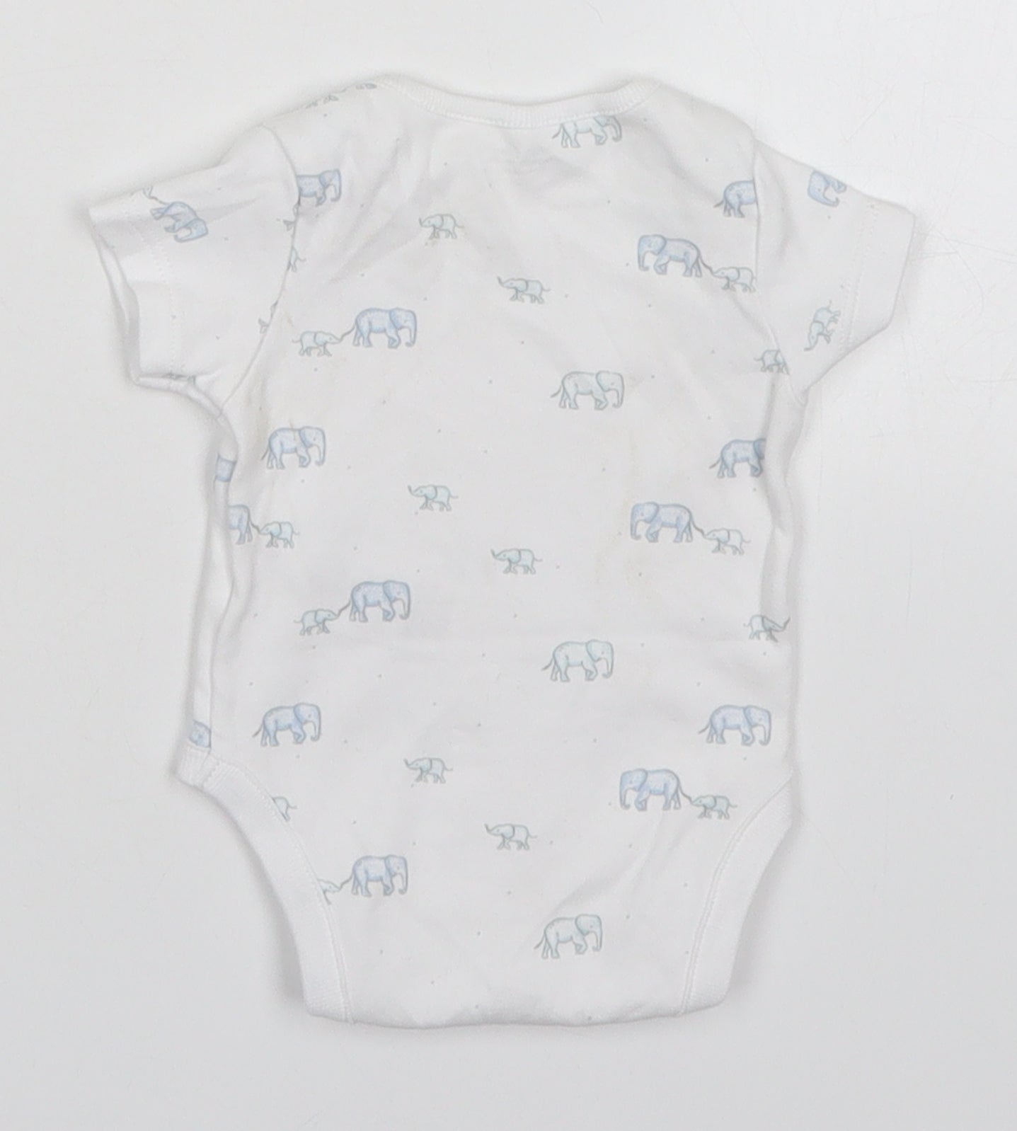 NEXT Boys White  Cotton Babygrow One-Piece Size Newborn  Button - Elephants
