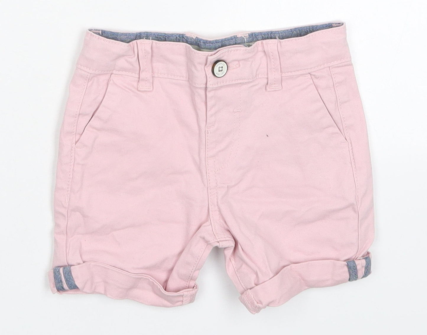Denim Co Girls Pink  Cotton Cropped Trousers Size 18-24 Months  Button