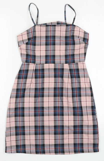 Primark Womens Pink Check Polyester Mini  Size 4  Round Neck Zip