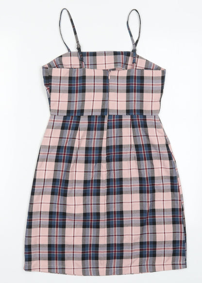 Primark Womens Pink Check Polyester Mini  Size 4  Round Neck Zip