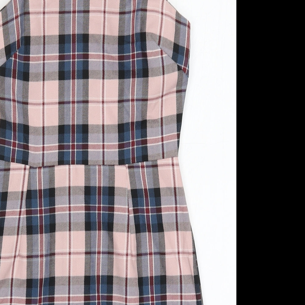 Primark Womens Pink Check Polyester Mini  Size 4  Round Neck Zip