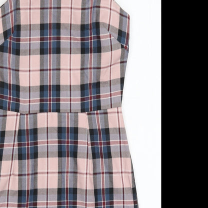 Primark Womens Pink Check Polyester Mini  Size 4  Round Neck Zip