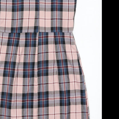 Primark Womens Pink Check Polyester Mini  Size 4  Round Neck Zip